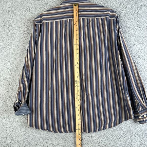 Robert Graham Shirt Mens L Gray Blue Striped Button Long Sleeve Flip Cuff Pocket - Picture 5 of 11